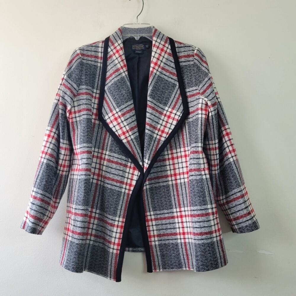 Pendleton Wrap Jacket Open Front Plaid Wool 12p P… - image 1